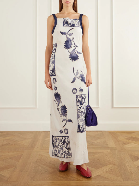 Image of Dresses. Product name - Phillipa Twist-detailed Floral-print Satin Maxi Dress in Cream colour by brand - SIR.