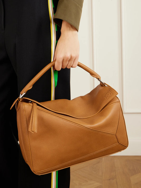 Image of Bags. Product name - Puzzle Large Textured-leather Shoulder Bag in Tan colour by brand - LOEWE