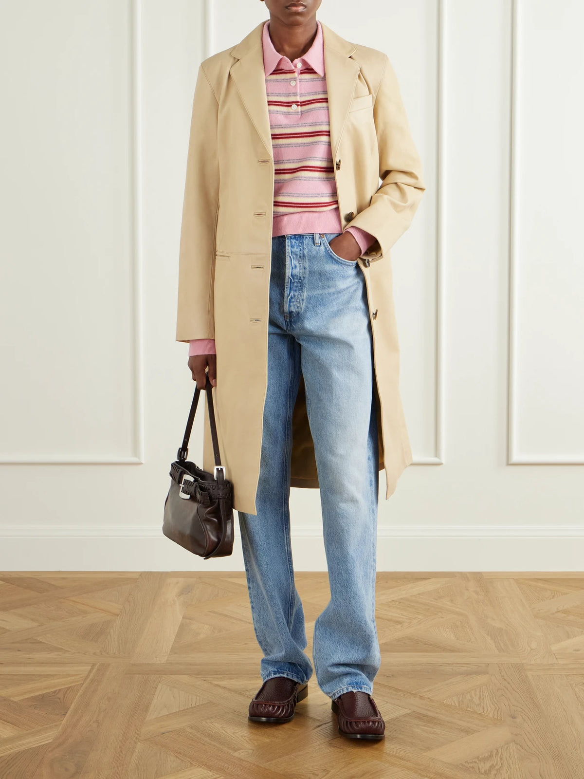 Image of Coats & Jackets. Product name - Wyatt Leather Coat in Beige colour by brand - STAUD