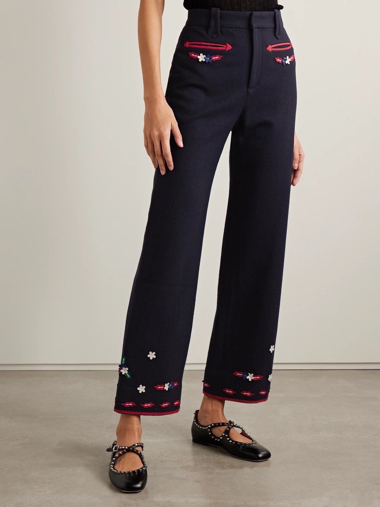 Carroll Appliquéd Wool Felt Straight-leg Pants