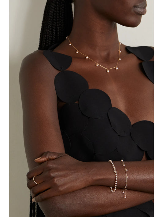Image of Bracelets. Product name - 14-karat Gold, Pearl And Diamond Bracelet in Multi colour by brand - Mizuki