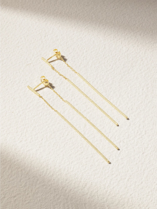 Florentine Finish Double Magic Wand 18-karat Gold Earrings