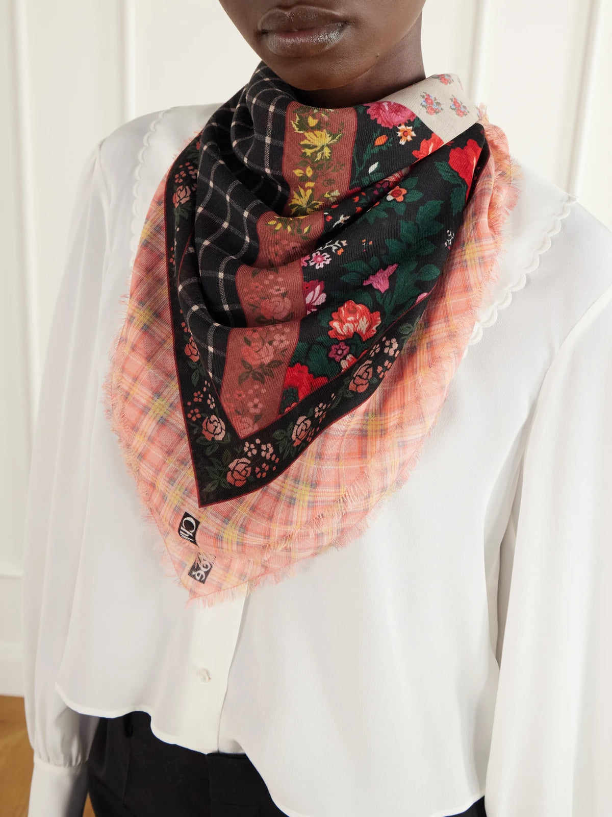 Image of Scarves & Shawls. Product name - Printed Cashmere And Wool-blend Scarf in Multi colour by brand - Chloé
