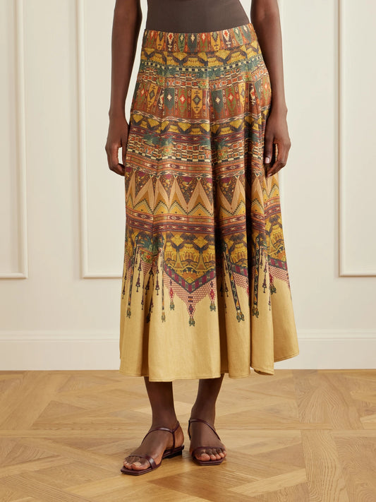 Emporio Sirenuse Kendal Desert Printed Woven Silk-blend Maxi Skirt