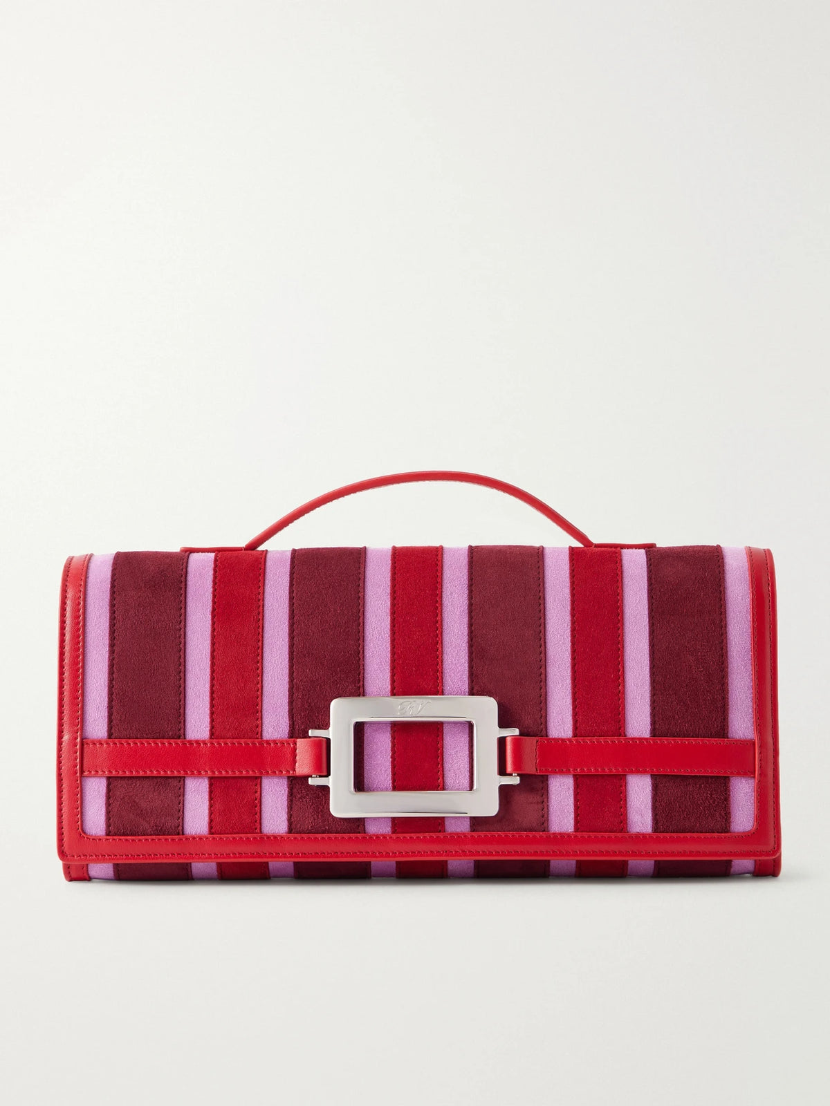 Belle Vivier Buckled Leather-trimmed Striped Suede Clutch