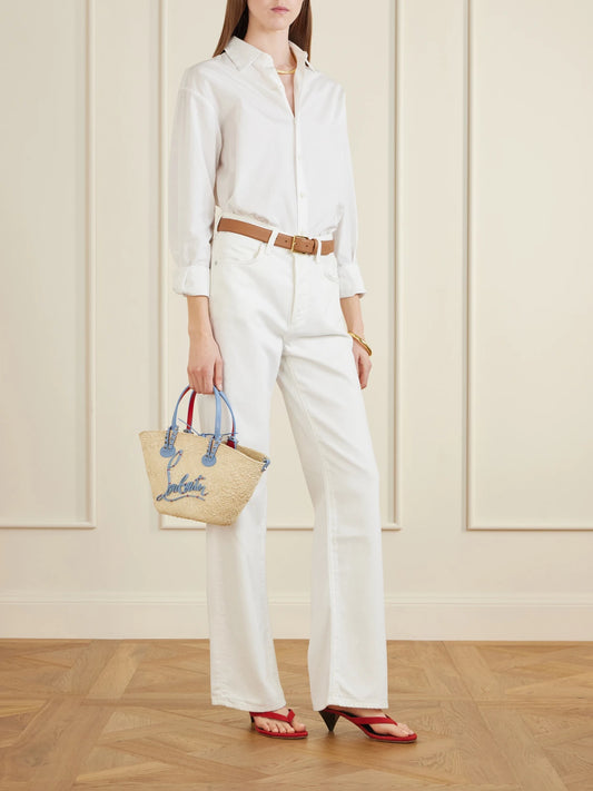 Cabata Appliquéd Studded Leather-trimmed Raffia Tote