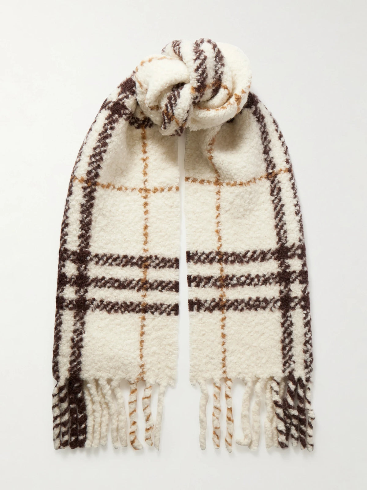 Fringed Checked Alpaca-blend Bouclé Scarf
