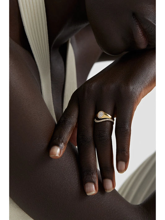 Image of Rings. Product name - 9-karat Gold Diamond Signet Ring Set in Multi colour by brand - Yvonne Léon