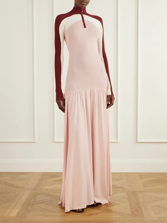 Image of Dresses. Product name - Clash Rib-knit And Jersey Maxi Dress in Pink colour by brand - Zimmermann