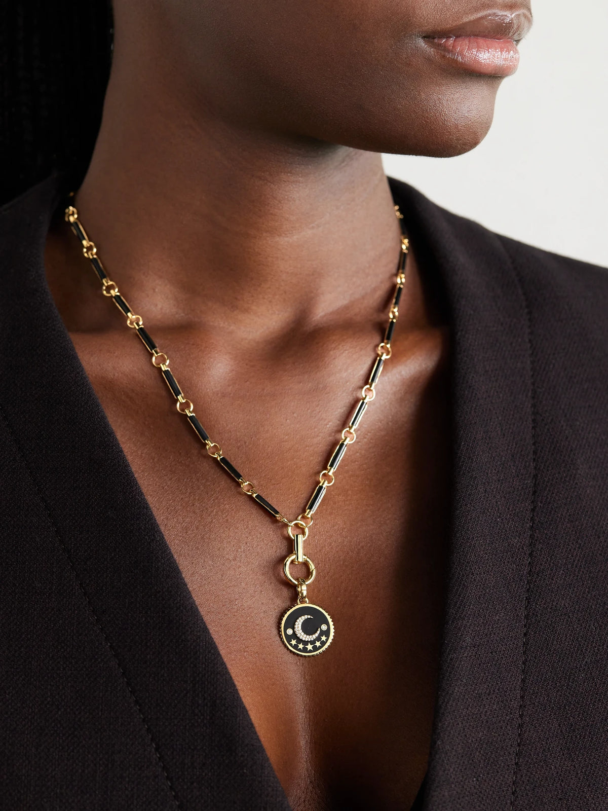 Image of Charms. Product name - Crescent 18-karat Gold, Diamond And Enamel Pendant in Multi colour by brand - FoundRae