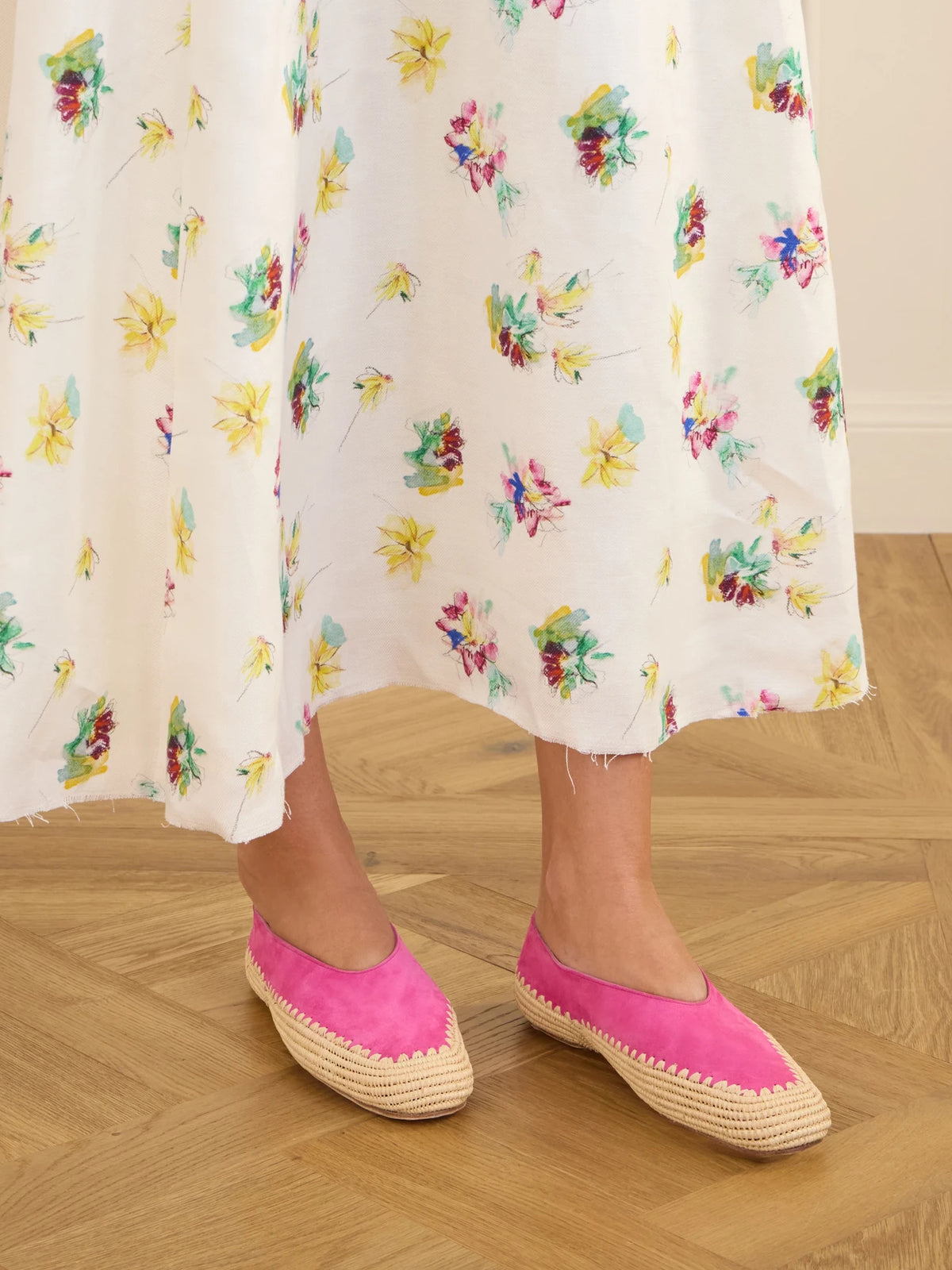 Suede And Raffia Ballet Flats