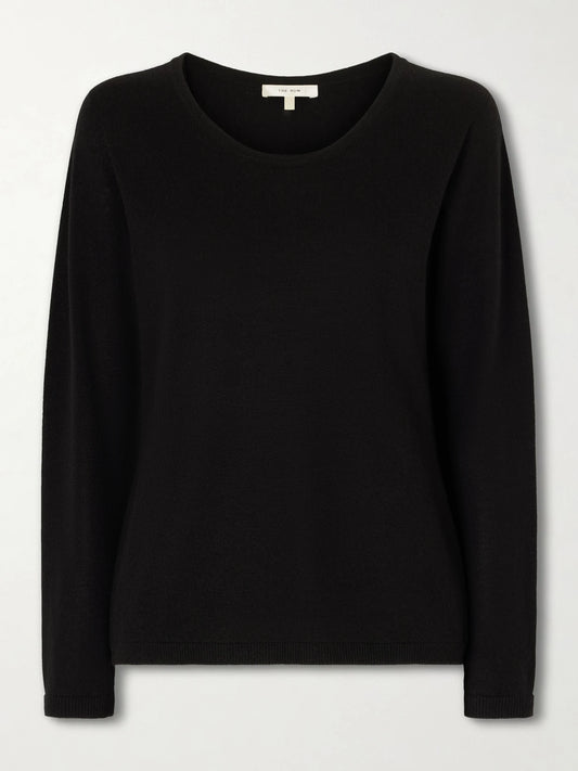 Image of a model wearing Outerwear. Product name - Nezana Cashmere Sweater in Black colour by brand - The Row
