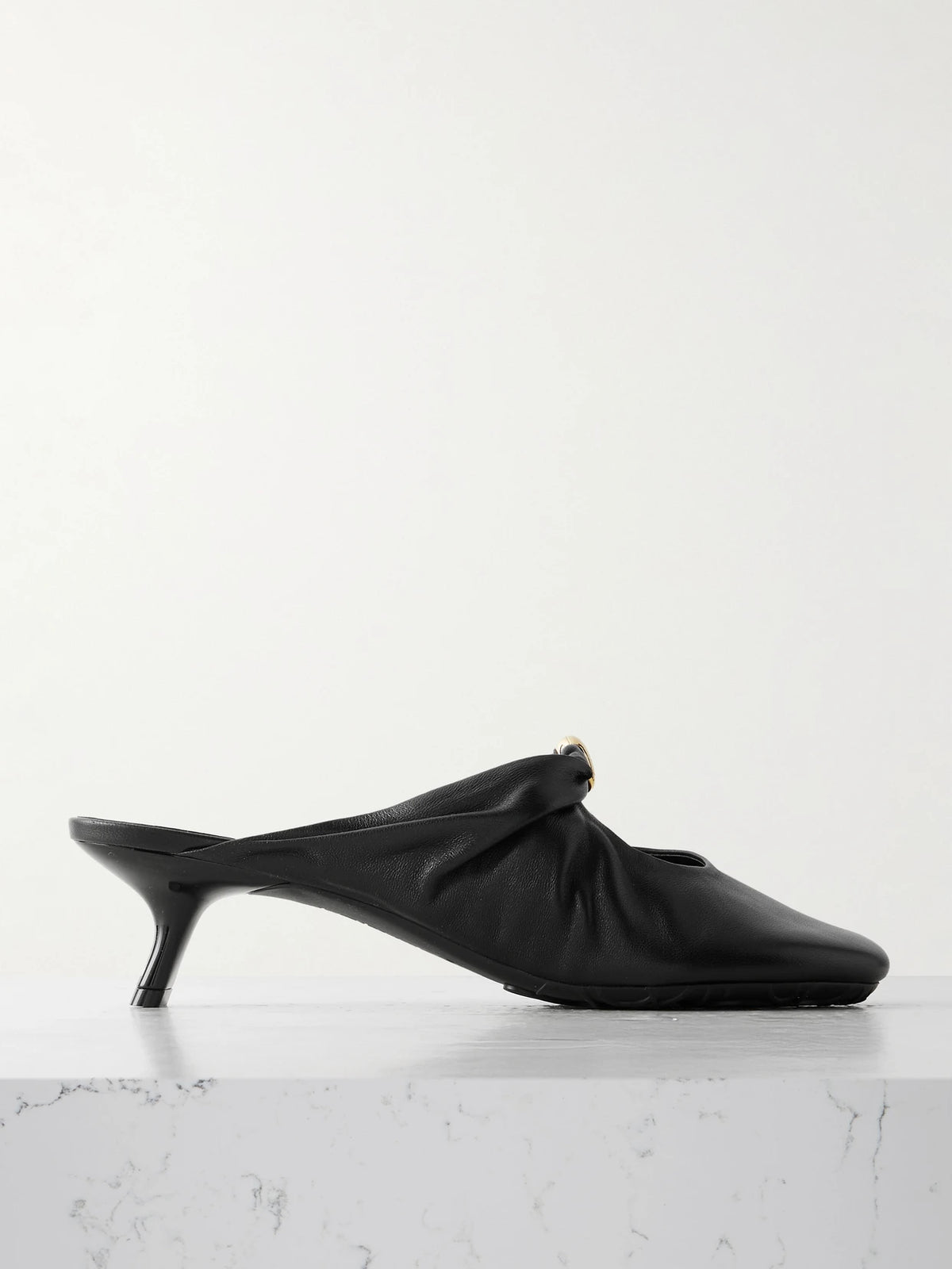 Pebble Embellished Cutout Leather Mules