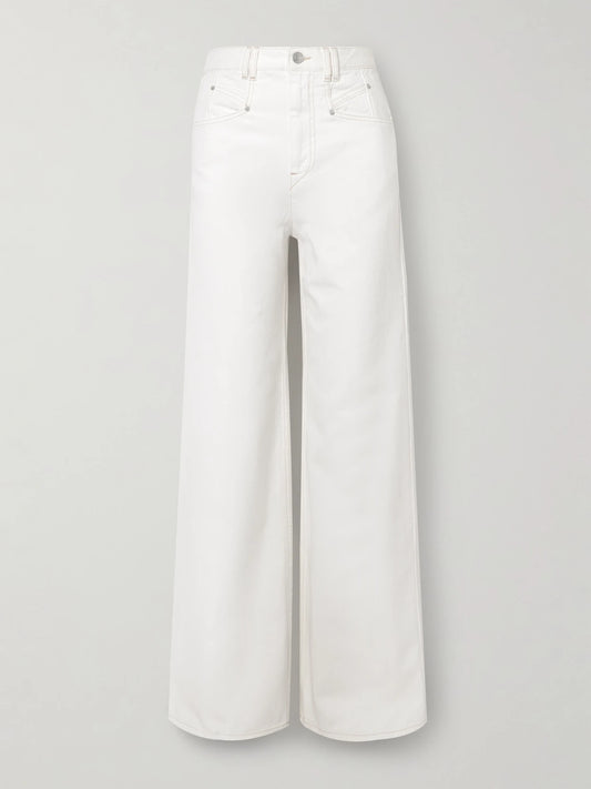 Image of Jeans. Product name - Lemony High-rise Wide-leg Jeans in White colour by brand - ISABEL MARANT