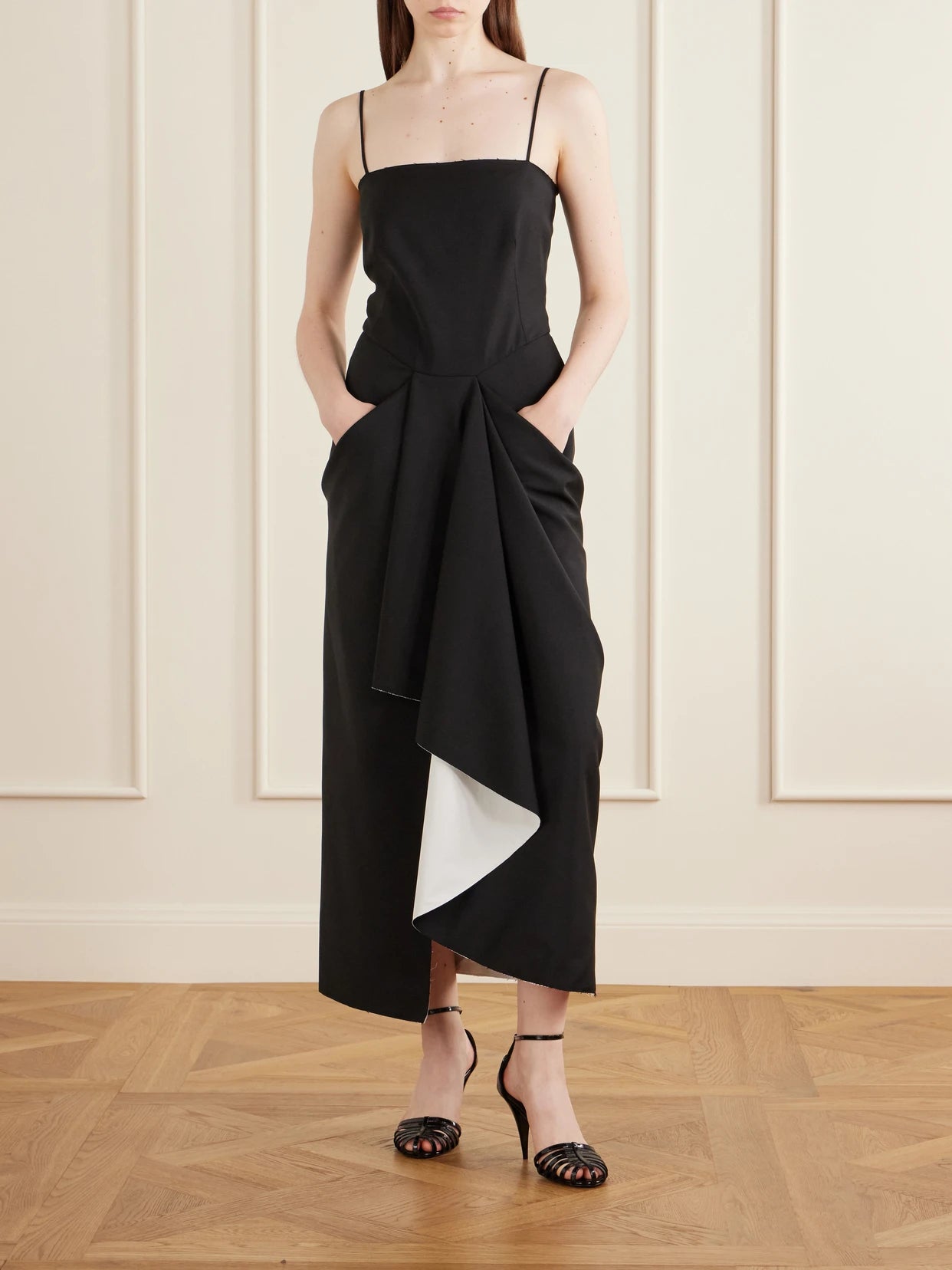 Image of Dresses. Product name - Asymmetric Wool And Mohair-blend Midi Wrap Dress in Black colour by brand - Givenchy