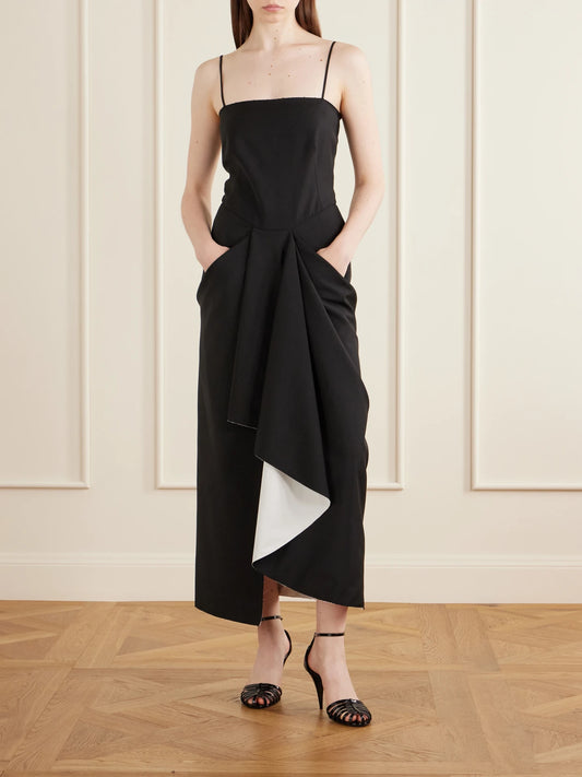 Image of Dresses. Product name - Asymmetric Wool And Mohair-blend Midi Wrap Dress in Black colour by brand - Givenchy