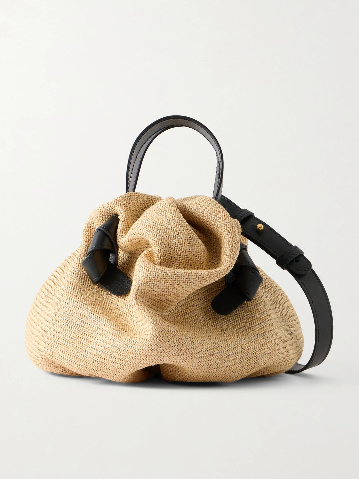 NEOUS Leather-trimmed Raffia Shoulder Bag
