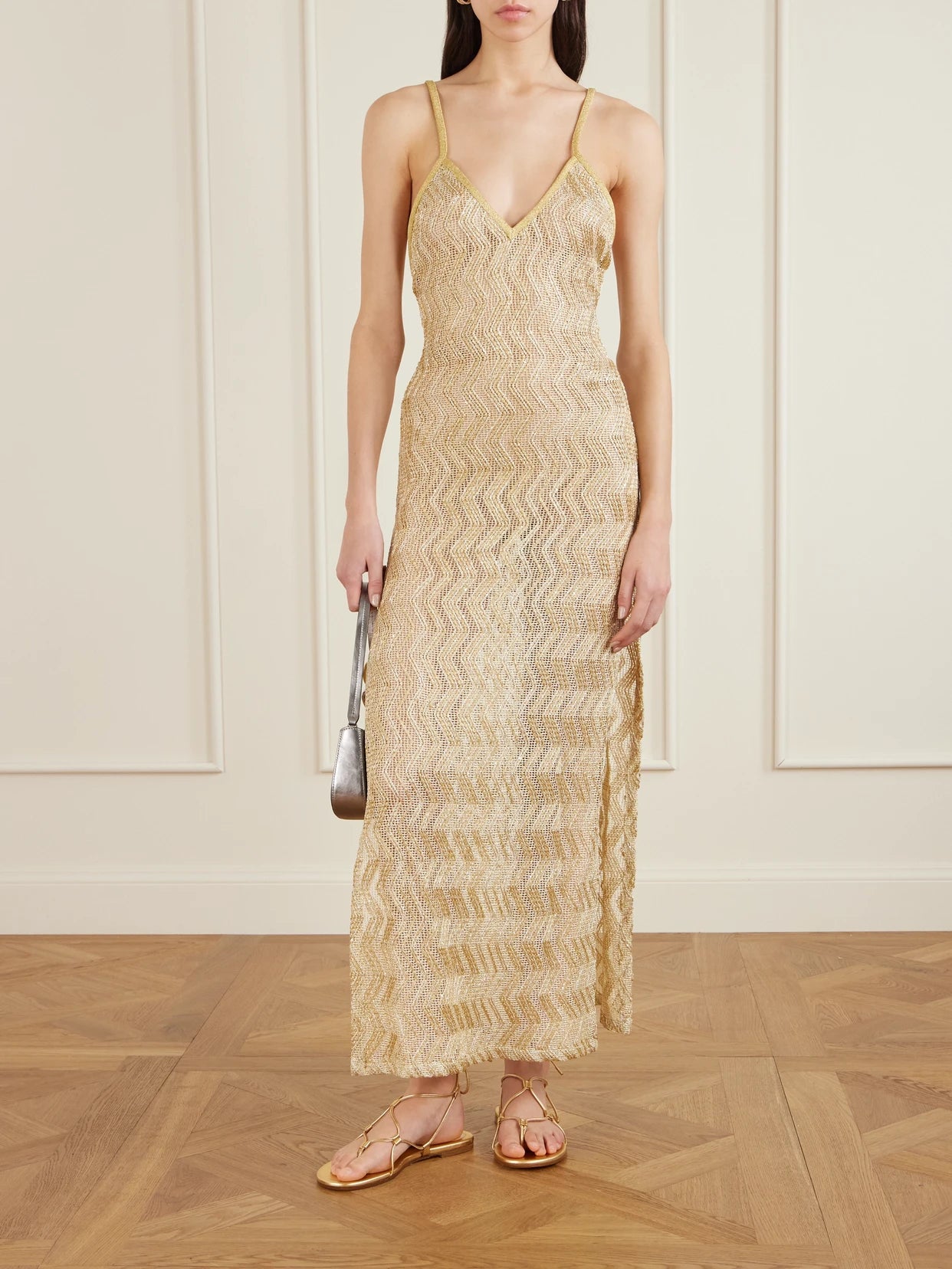 Image of Swimwear. Product name - Mare Metallic Crochet-knit Coverup in Gold colour by brand - Missoni