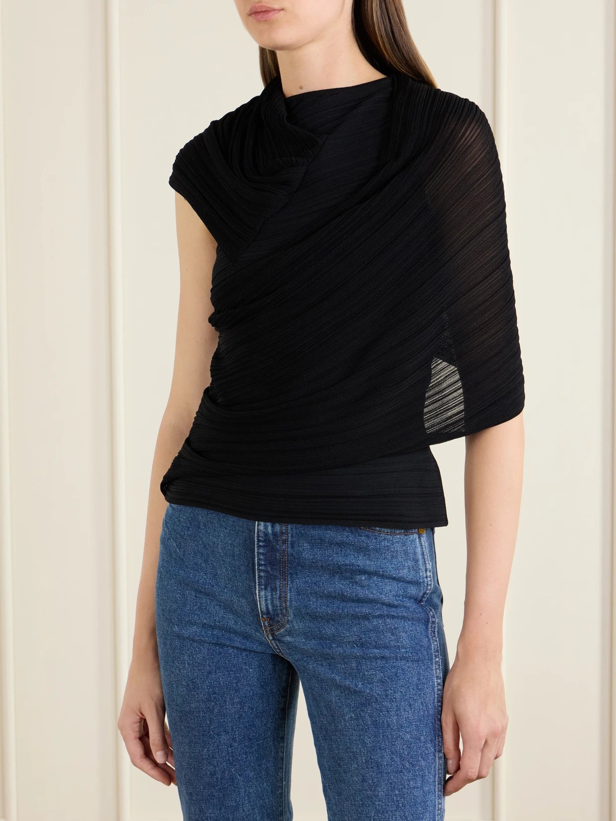 Draped Ribbed Jersey Blouse
