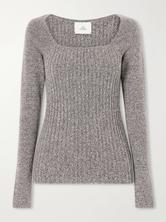 Image of a model wearing Outerwear. Product name - Marl Knitted Cashmere T-shirt in Brown colour by brand - The Elder Statesman