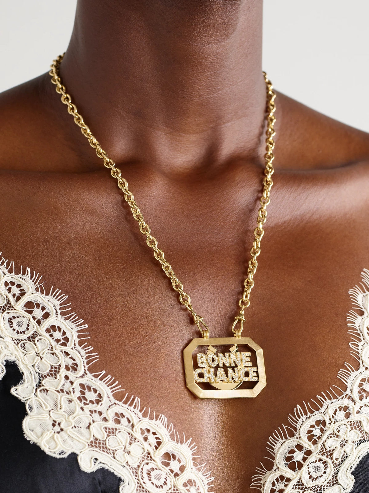 Image of Necklaces. Product name - Bonne Chance Scapular 18-karat Gold Diamond Necklace in Multi colour by brand - Marie Lichtenberg