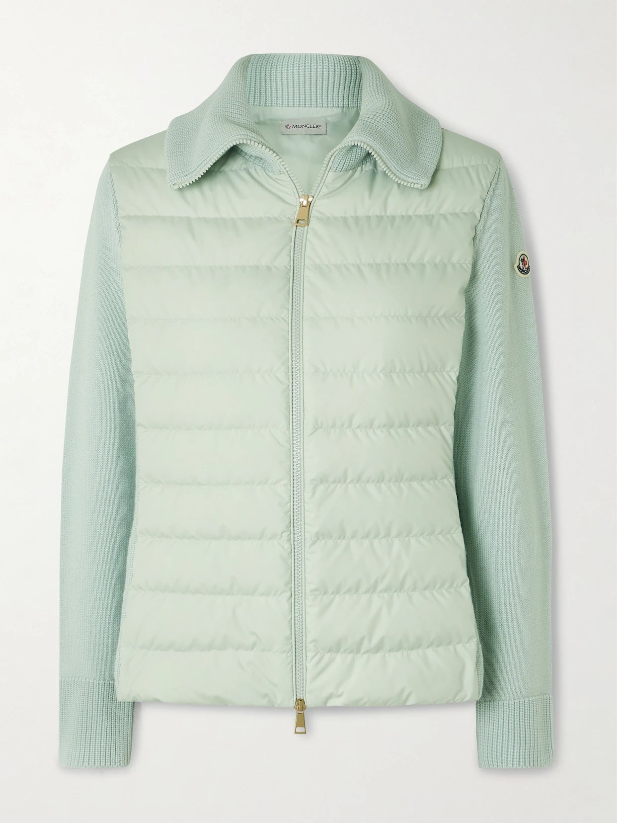 Wool And Padded Quilted Shell Down Cardigan