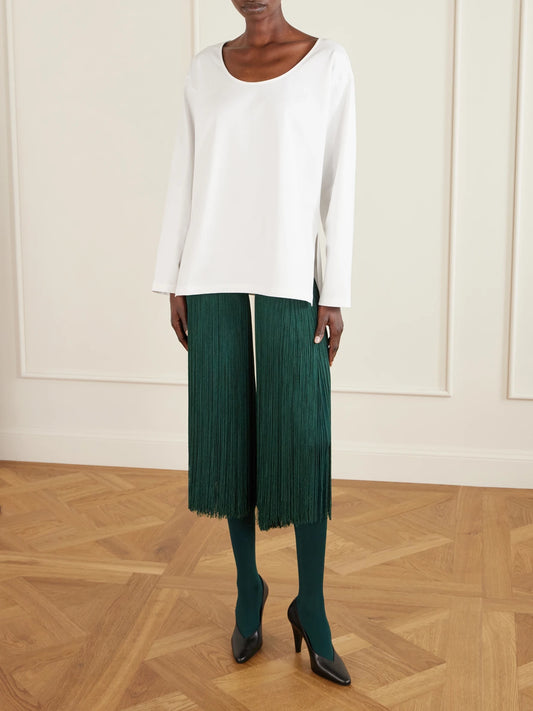 Image of a model wearing Tops. Product name - Cotton-jersey T-shirt in White colour by brand - Alaïa