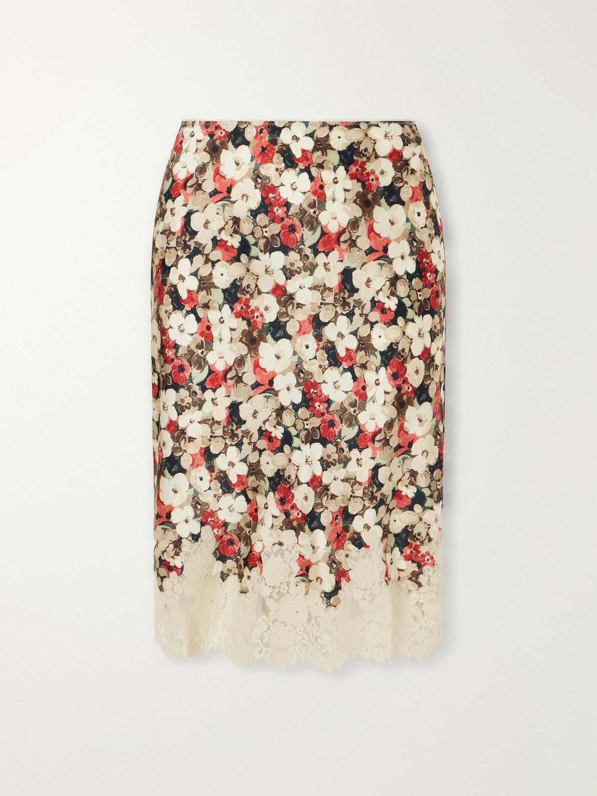 DÔEN Elowette Floral-print Lace-trimmed Silk-satin Midi Skirt