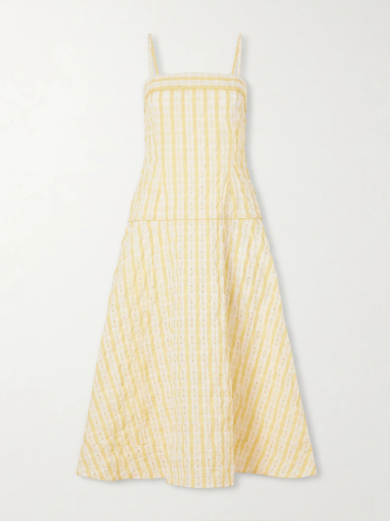 Drop Me A Note Striped Seersucker Midi Dress