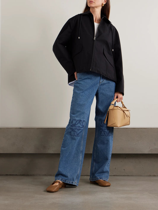 Image of Jeans. Product name - Anagram Embroidered High-rise Straight-leg Jeans in Mid denim colour by brand - LOEWE