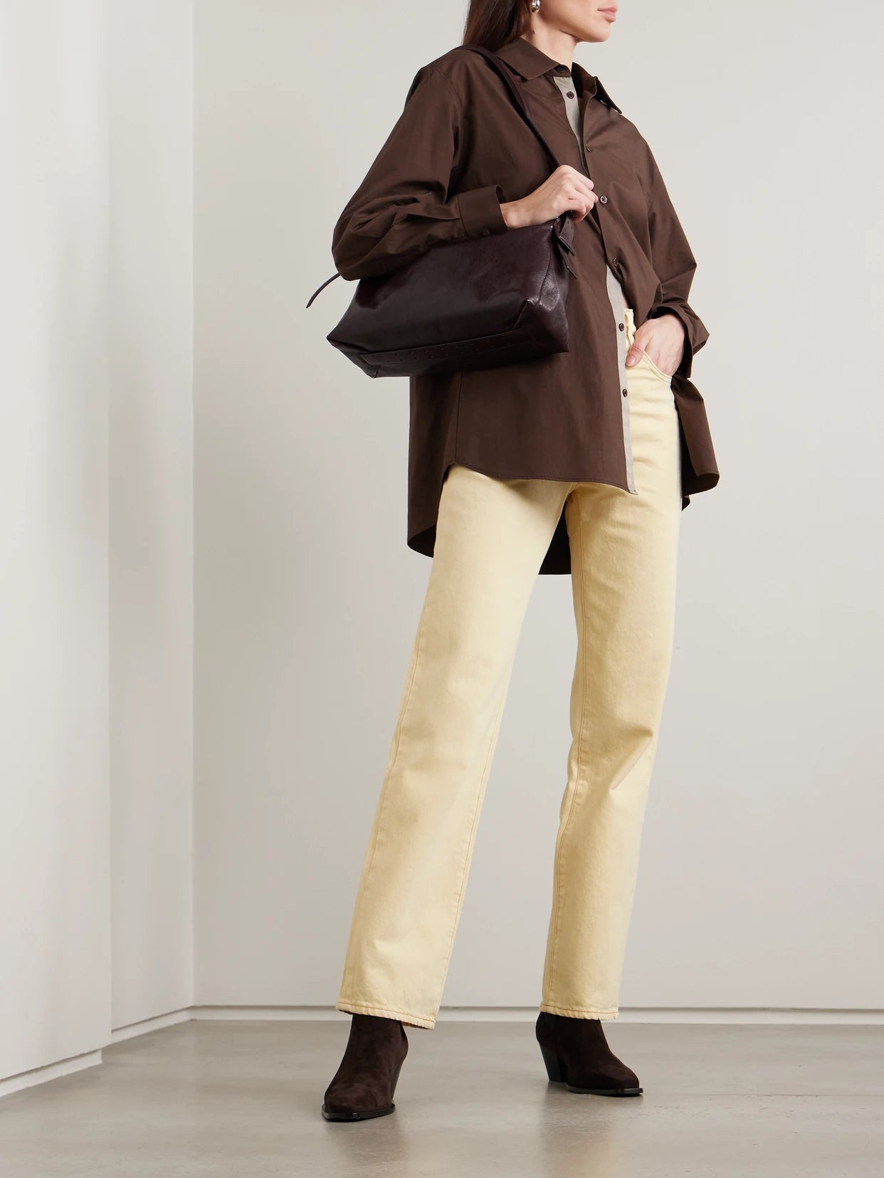 Image of Jeans. Product name - London Cropped High-rise Straight-leg Jeans in Yellow colour by brand - SLVRLAKE