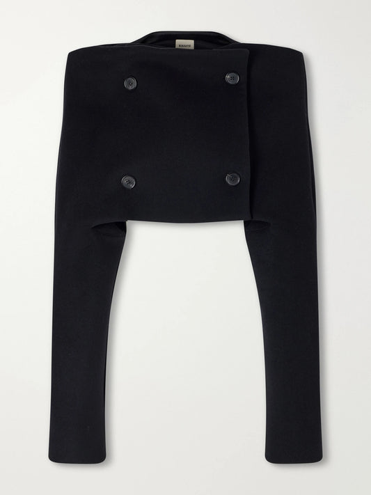 KHAITE Collarless Cropped Double-breasted Wool-crepe Blazer
