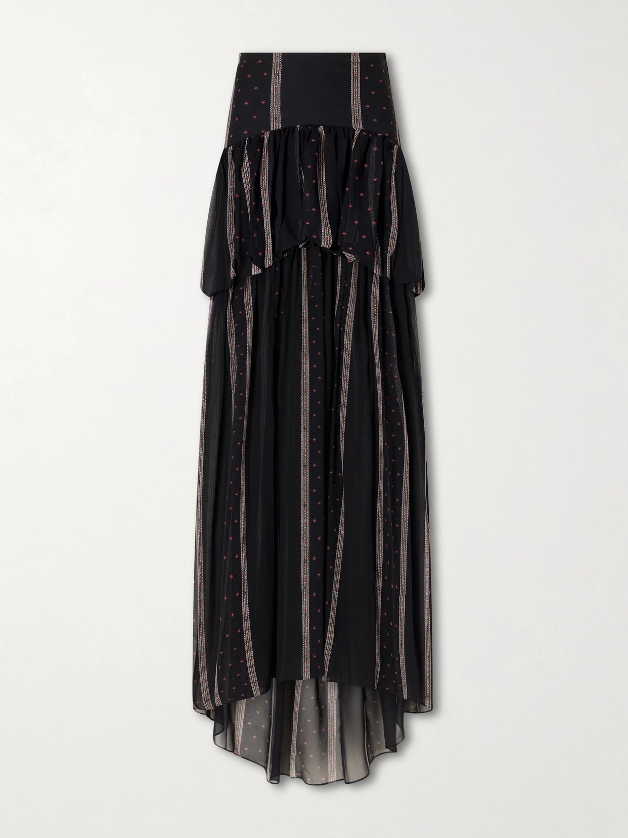 Nina Striped Peplum Silk Maxi Skirt