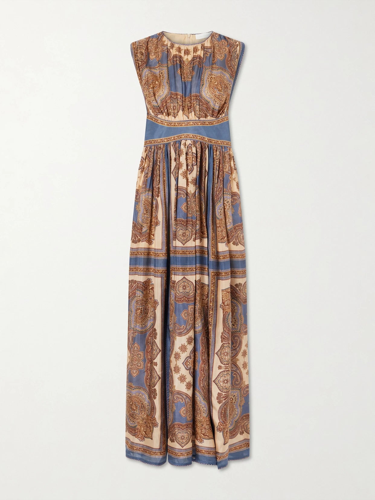 Image of Dresses. Product name - Mahon Gathered Printed Silk Maxi Dress in Multi colour by brand - Zimmermann