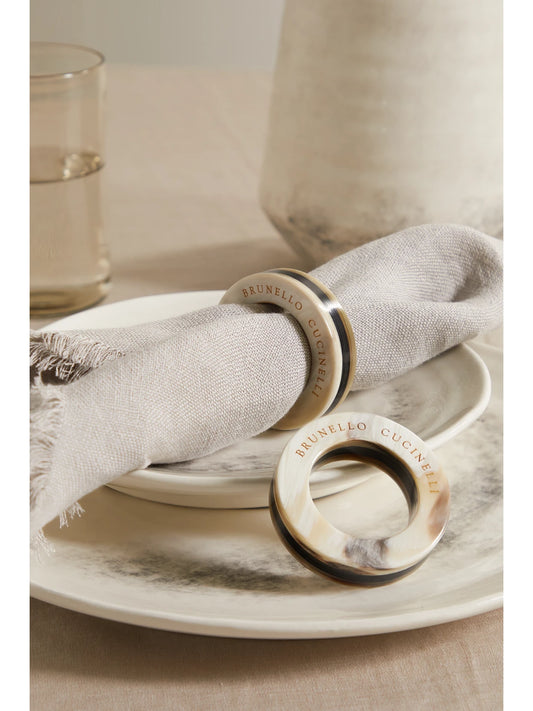 Image of Tableware. Product name - Set Of Two Horn Napkin Holders in Stone colour by brand - Brunello Cucinelli
