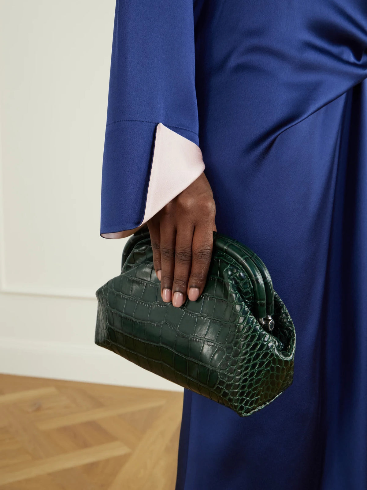 Image of Bags. Product name - Falabella Croc-effect Vegetarian Material Clutch in Snake print colour by brand - Stella McCartney