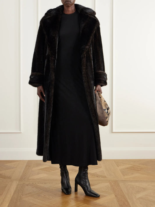 Image of Coats & Jackets. Product name - Daph Belted Padded Plush Coat in Brown colour by brand - The Frankie Shop