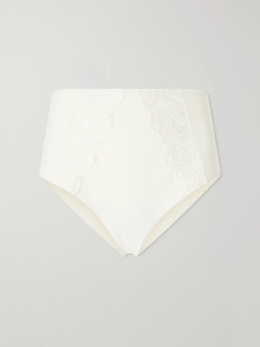 Image of Swimwear. Product name - Juliette Embroidered Bikini Briefs in Ecru colour by brand - Kiki de Montparnasse