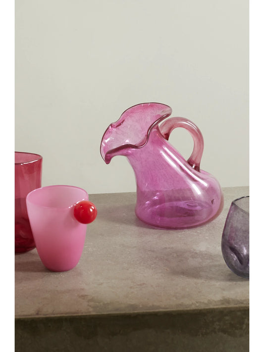 Image of Tableware. Product name - Thaw Medium Recycled-glass Jug in Magenta colour by brand - Completedworks