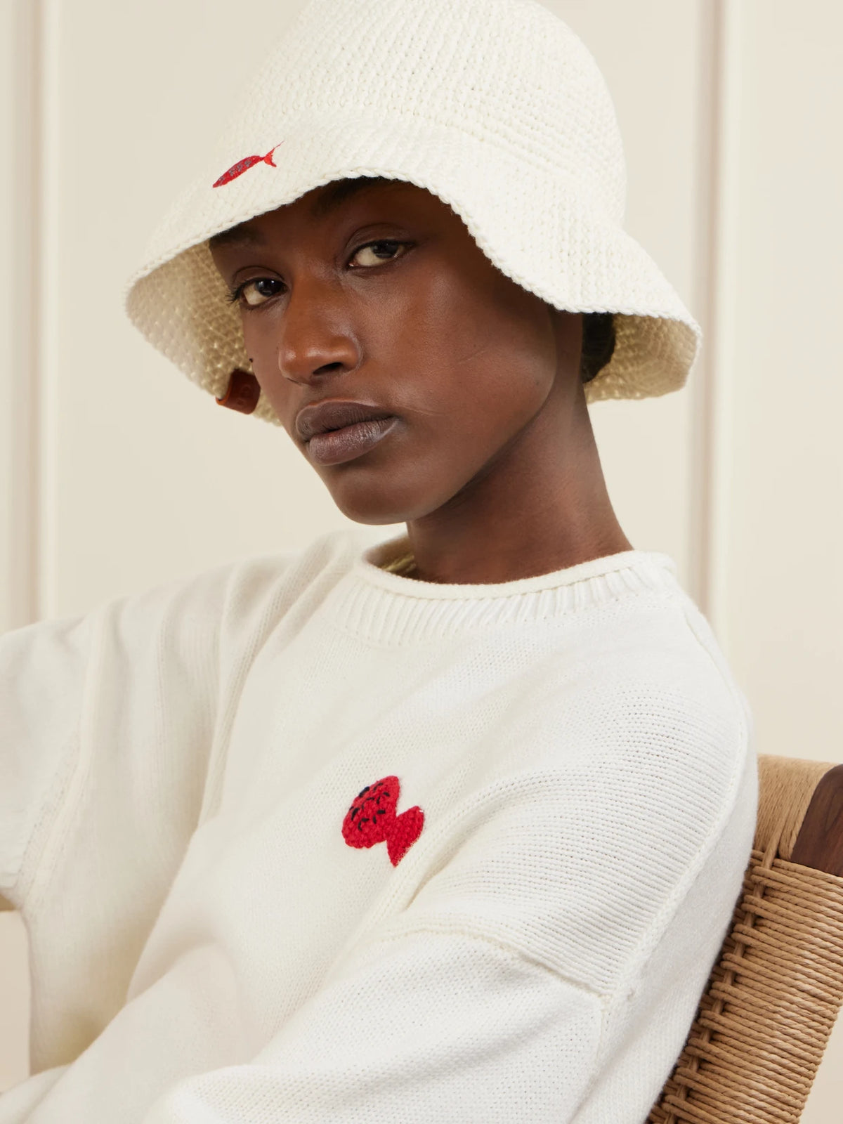 Image of Hats. Product name - + Da Adolfo Meyers Crocheted Logo-embroidered Cotton Hat in Cream colour by brand - STAUD