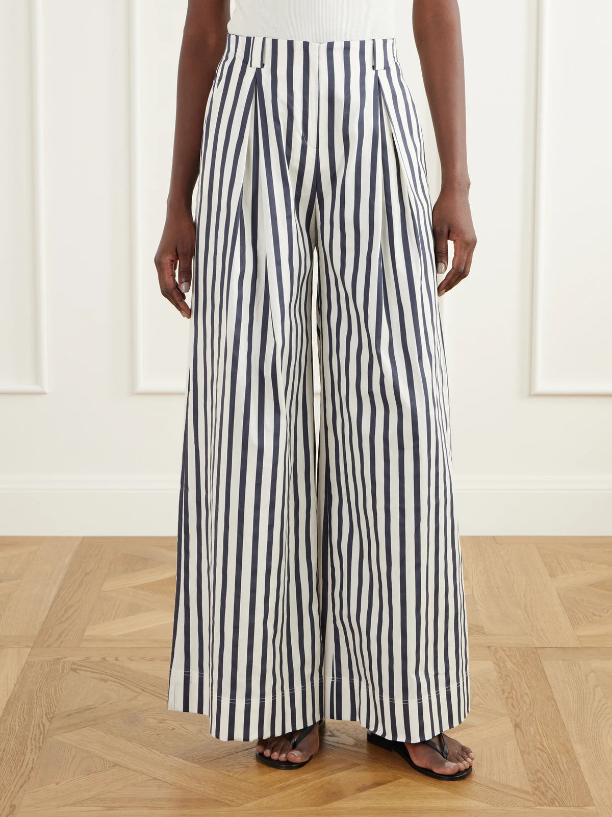 Andres Otalora Unna Pleated Striped Cotton-poplin Wide-leg Pants