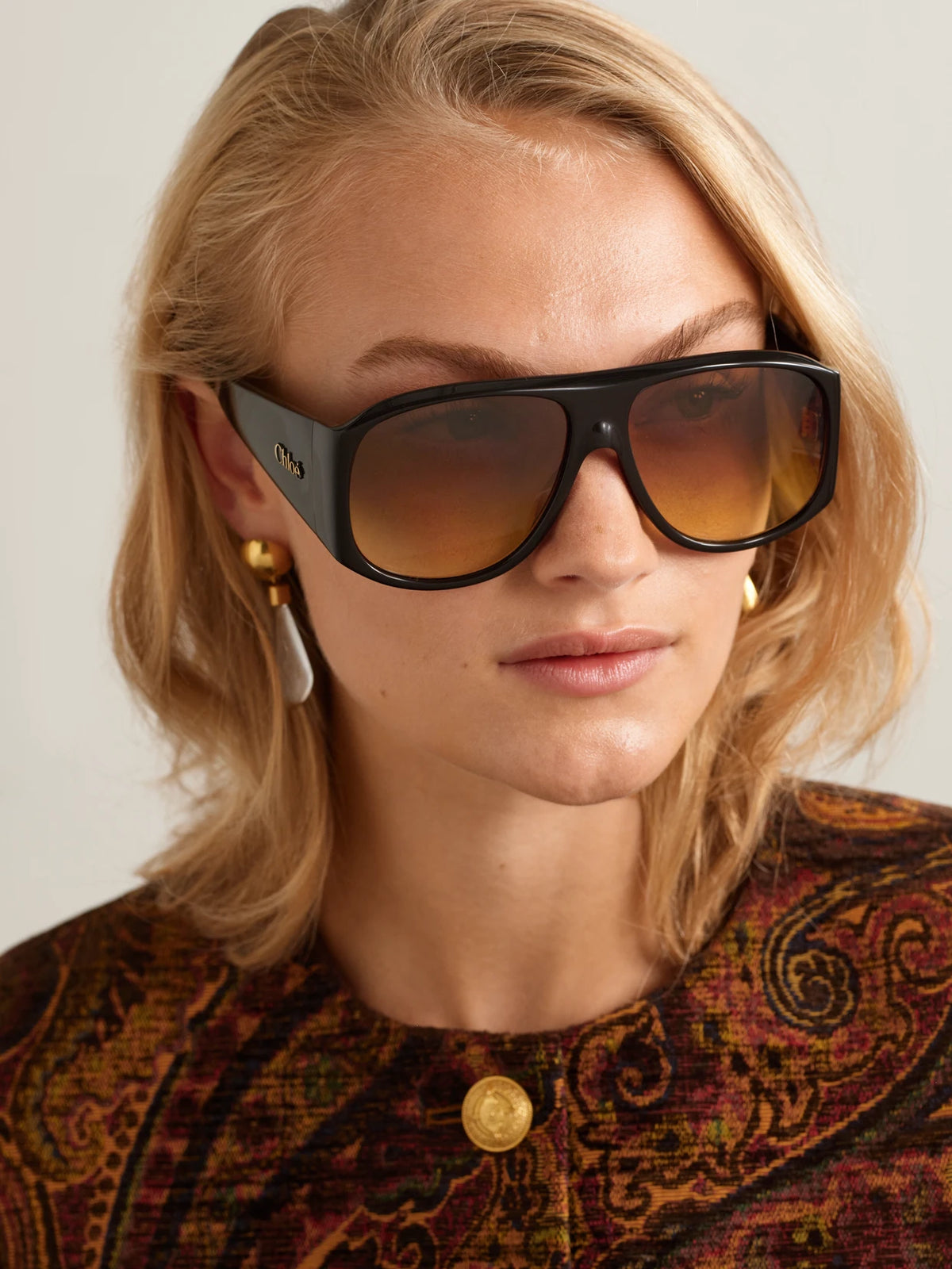 Image of Sunglasses. Product name - Izia Aviator-style Acetate Sunglasses in Brown colour by brand - Chloé