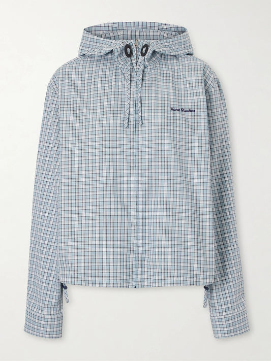 Image of Coats & Jackets. Product name - Ofass Summery Logo-embroidered Checked Cotton Jacket in Blue colour by brand - Acne Studios