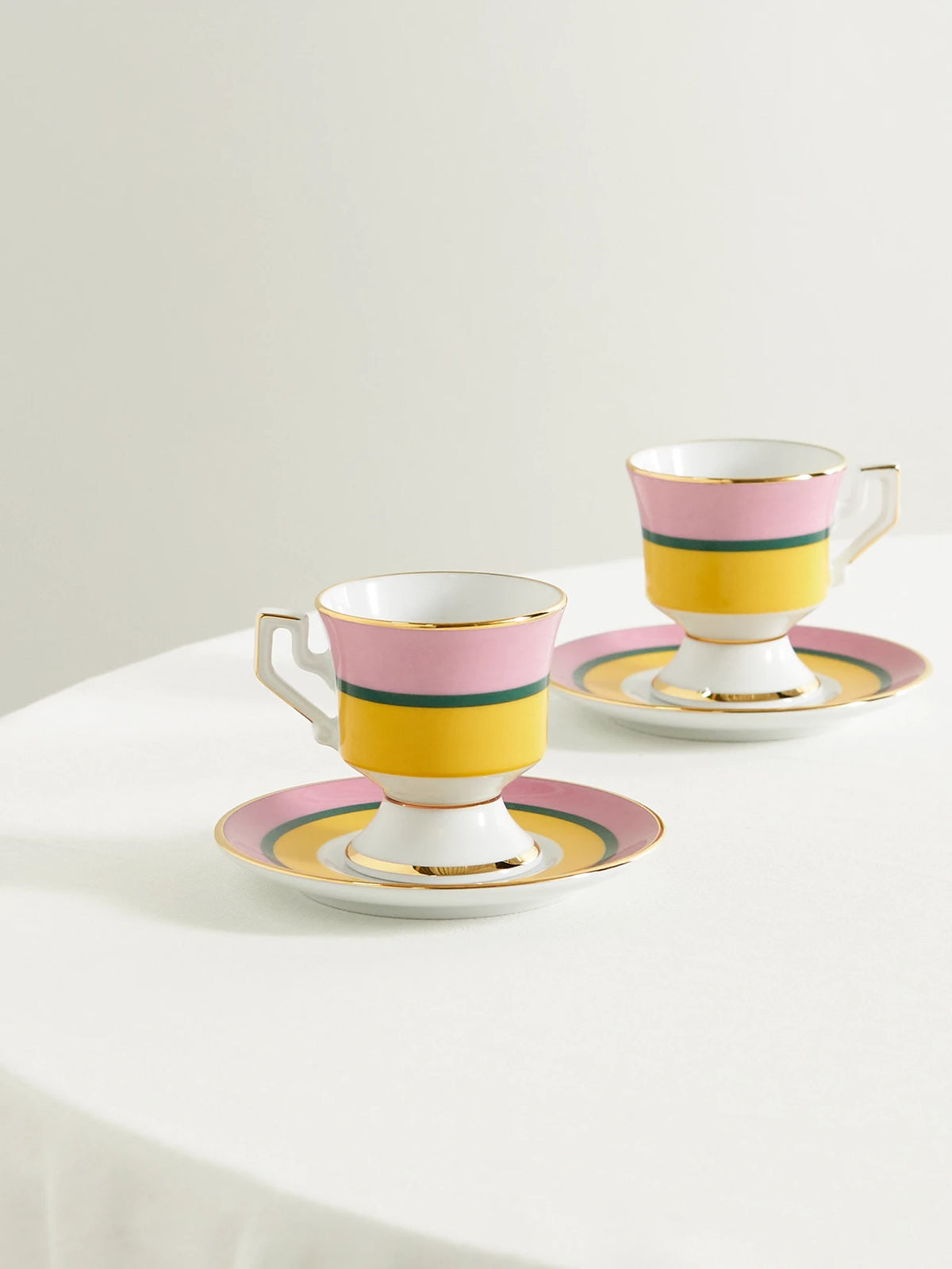 Set Of Two Gold-plated Porcelain Espresso Cups And Saucers