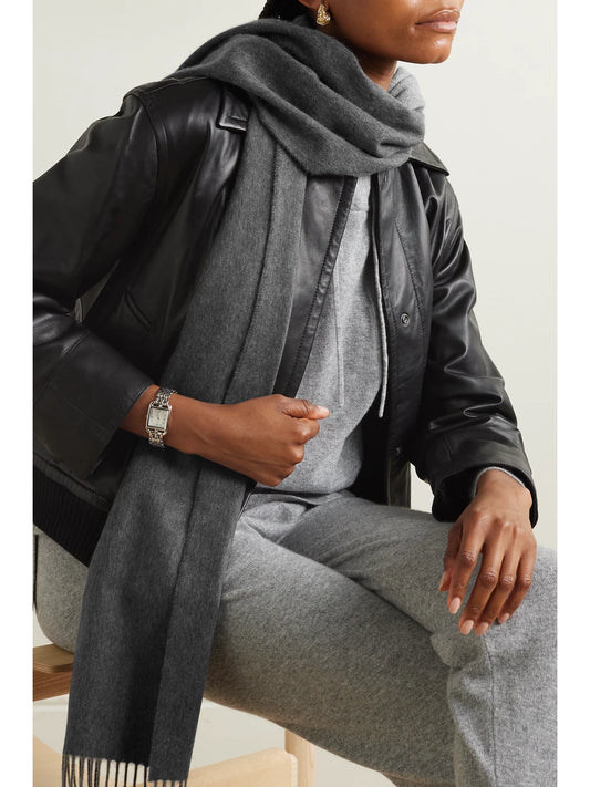 Image of Scarves & Shawls. Product name - Fringed Cashmere Scarf in Gray colour by brand - Johnstons of Elgin
