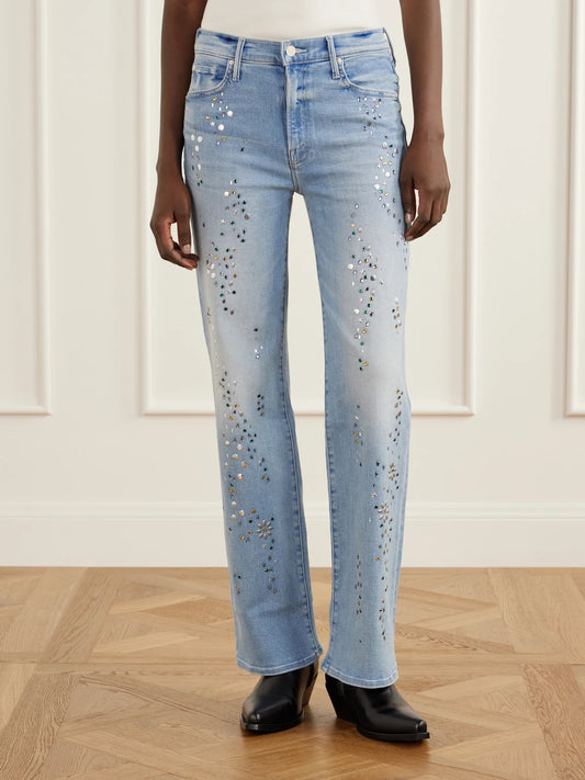 Mother The Kick It Embellished High-rise Straight-leg Jeans