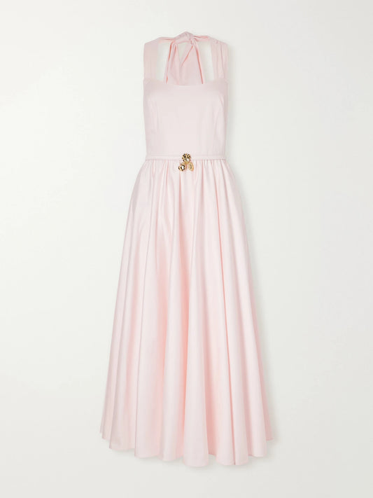 Oscar de la Renta Embellished Gathered Cotton-poplin Halterneck Midi Dress
