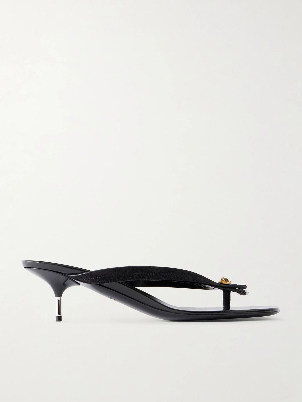 Medusa-embellished Leather Thong Sandals