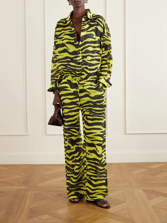 Asymmetric Animal-print Cotton Shirt