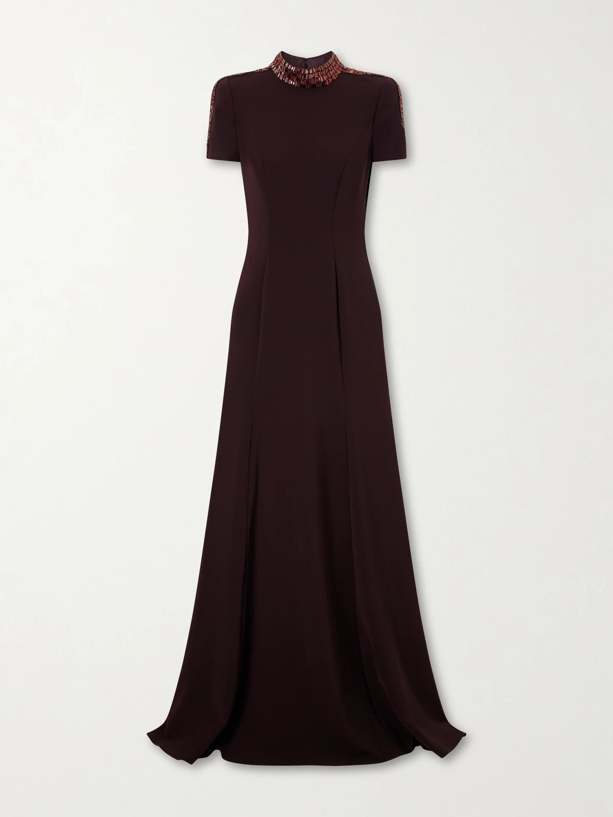 Image of Dresses. Product name - Mesa Embellished Crepe Gown in Burgundy colour by brand - Jenny Packham